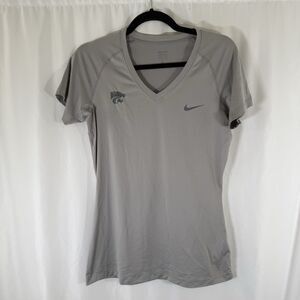 K State Wildcats Nike Pro Shirt Women's Large Solid Grey Short Sleeve Vneck